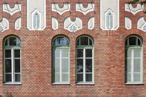 Windows on a brick wall. Stock Photos