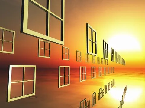 Windows of Choice into Sunset 스톡 일러스트
