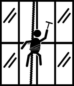 Windows cleaner of high building icon. Window cleaner sign. Ilustración de archivo