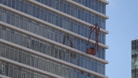 Windows cleaning outside the tower Stock Footage 102960480