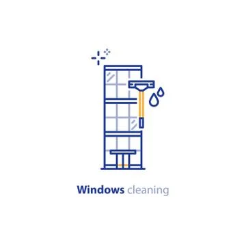 Windows cleaning services concept line icon, office building Ilustración de archivo