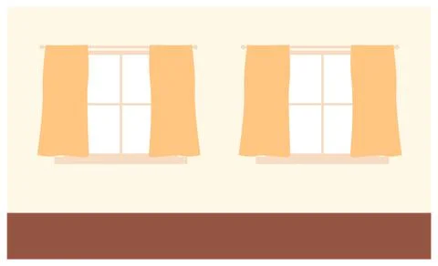 Windows closed with yellow curtains flat vector illustration. Interior elements Illustrazione stock