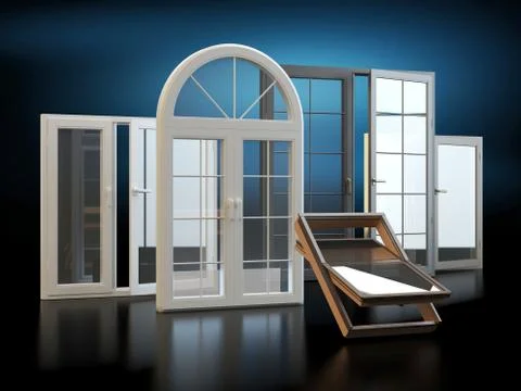 Windows - dark background, 3D illustration Stockillustratie