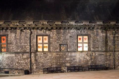 Windows of edinburgh castle at night Stock Photos
