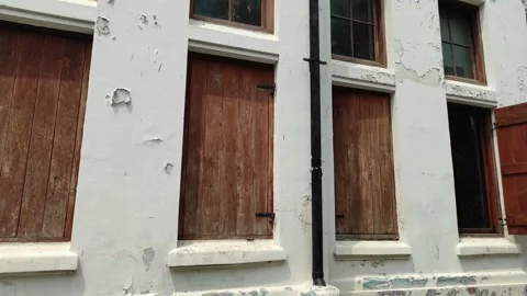 Windows exterior from ancient building Stock Footage 260538831