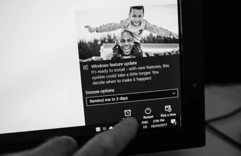 Windows Feature Update ready to install press button Stock Photos