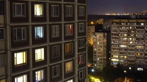 Windows flickering light time lapse night time. Stock Footage 145467051