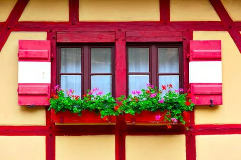 Windows with flowers Stock Photos
