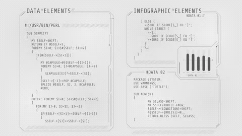 Windows of a futuristic interface with code. Stock Footage 233370824