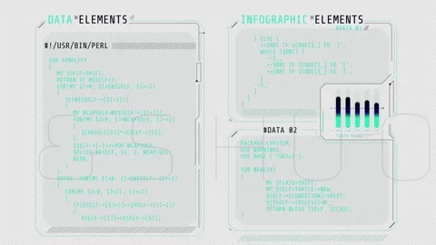 Windows of a futuristic interface with code. Stock Footage 237404284