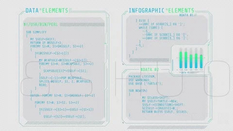 Windows of a futuristic interface with code. Stock Footage 238991245