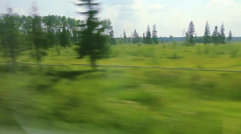 From the windows of high-speed trains on the fields and woods (POV) Stock Footage 27291001