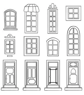 Windows icons. Windows frames line icon set. illustration. Editable stroke. Ilustración de archivo