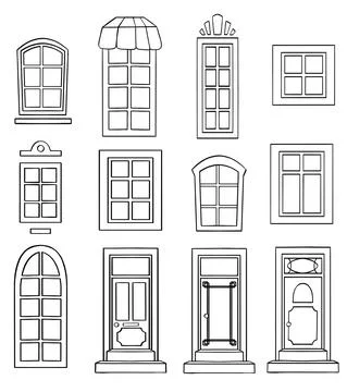 Windows icons. Windows frames line icon set. Vector illustration. Editable strok Ilustración de archivo
