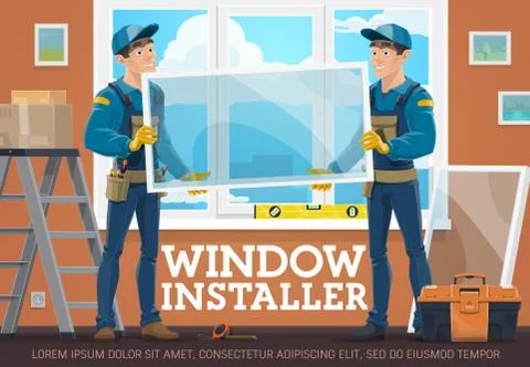 Windows installing service workers vector poster Stock Illustration