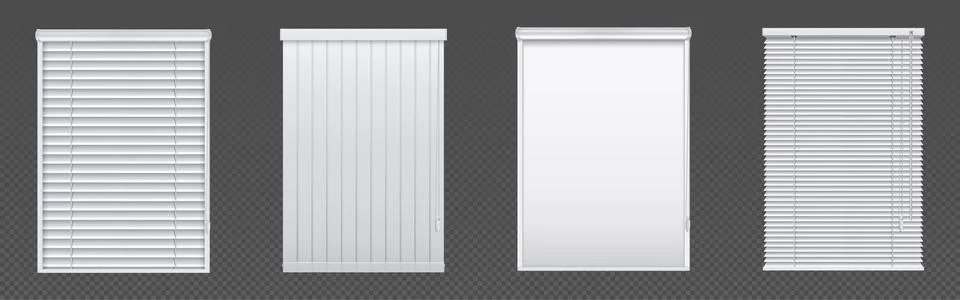Windows with jalousie and roller shutter curtains Ilustración de archivo