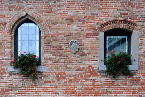 Windows of medieval castle Stock Photos