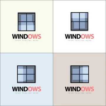 Windows modern cube square shape logo set template design Stock Illustration