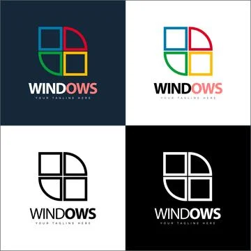 Windows modern line art shape logo set template design Stock Illustration
