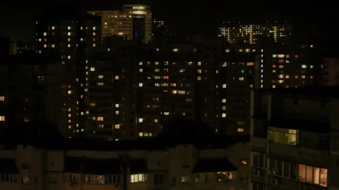 Windows of a multi-storey house at night Stock Footage 121714321
