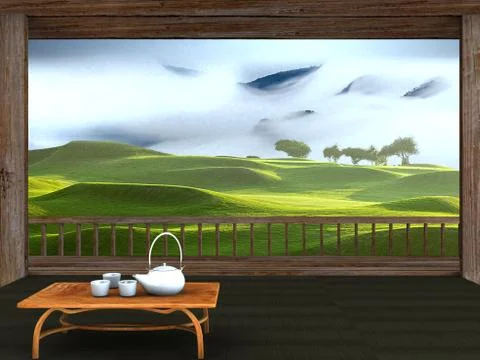 Windows with nice view Illustrazione stock