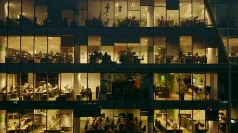 Windows of the office building and skyscraper building at night. Stock Footage 171879938