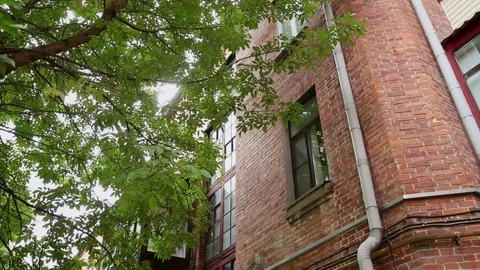 Windows of an old brick house on a sunny day. Stock Footage 95877306