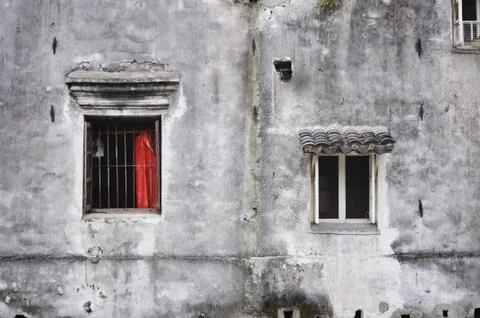 Windows on Old Building Wall, Pingjiang Road, Suzhou, China Stock Photos