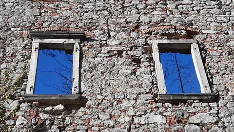 Windows on an old castle Stock Footage 146577540