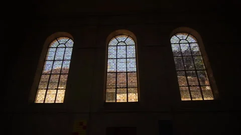 Windows in the old church Vídeo Stock 147947603