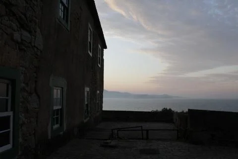 Windows of a Old Fortress and the Sunset Stock Photos