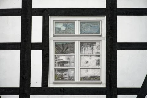 Windows  of old german half-timbered house Stock Photos