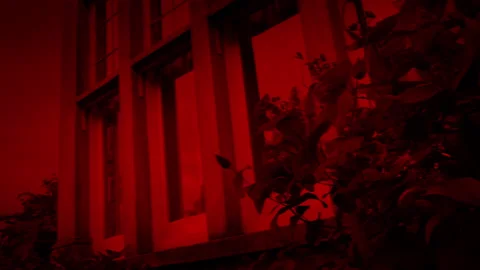 Windows Of Old House On Windy Evening Scary Red Sky Stock Footage 250343768