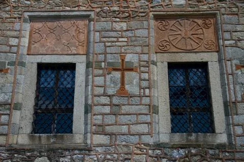 Windows in old stone building Stock Photos