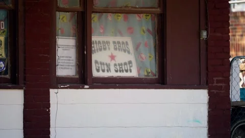 Windows of an old storefront on the main street of Lebanon Vídeos de archivo 345530552