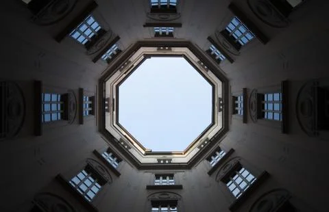 Windows in perspective with sky in background Foto stock