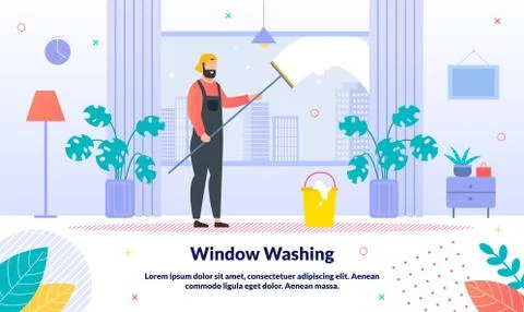 Windows Professional Washing Service Vector Banner Stock Illustration