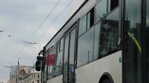 Windows Reflections on Trolleybus Stock Footage 31452485