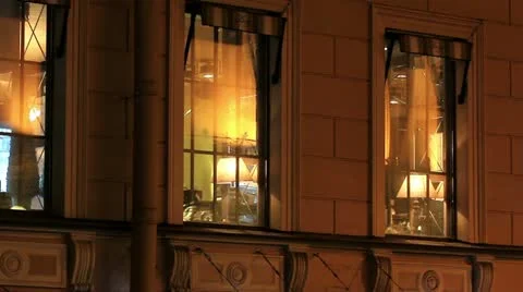 Windows of a restaurant at Night Stock Footage 22330866