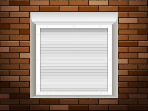 Windows with rolling shutters on brick wall Stock Illustration