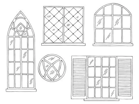 Windows set graphic black white isolated sketch illustration vector Stock Illustration