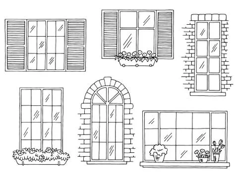 Windows set graphic black white isolated sketch illustration vector Stock Illustration