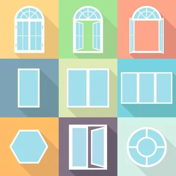 Windows, a set of realistic windows with a shadow. Closed and open window. Stock Illustration