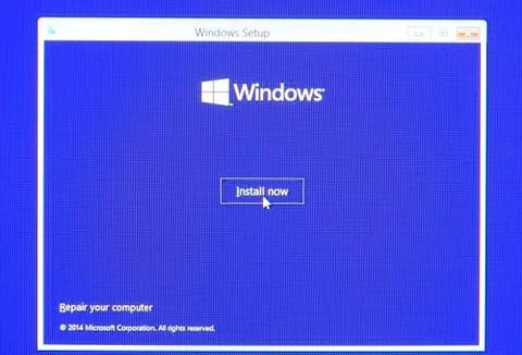 Windows setting screen. Installing the operating system on your computer. Stock Photos