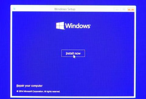 Windows setting screen. Installing the operating system on your computer. Stock Photos