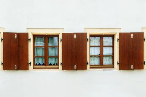 Windows with shutters. Stock Photos