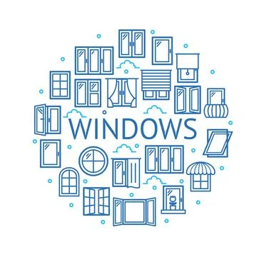 Windows Signs Round Design Template Thin Line Icon Concept. Vector Stock Illustration