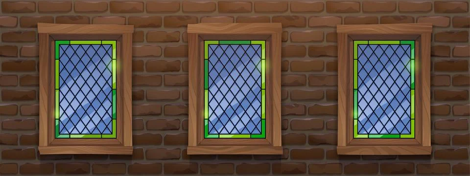 Windows, stained glass with diamond pattern design Stock Illustration