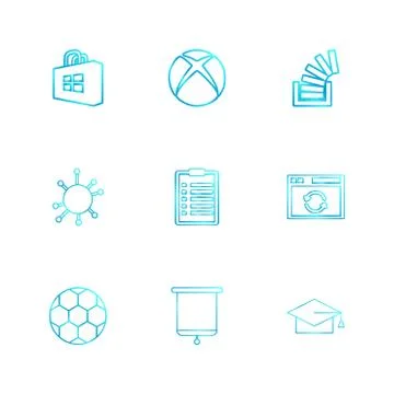 Windows store , xbox , stackoverflow , convocation , football,  clipboard , e Stock Illustration