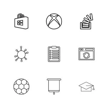 Windows store , xbox , stackoverflow , convocation , football,  clipboard , e Stock Illustration